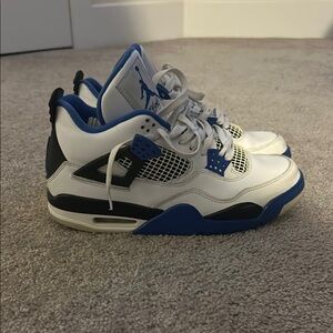 White and Blue Jordan 4 Sneakers